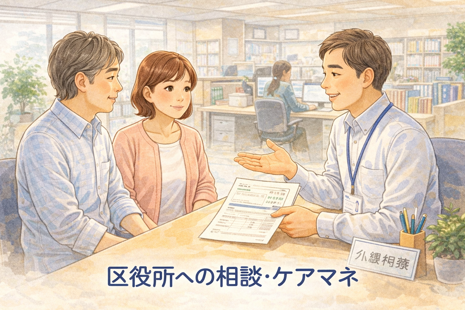 区役所での介護相談イラスト