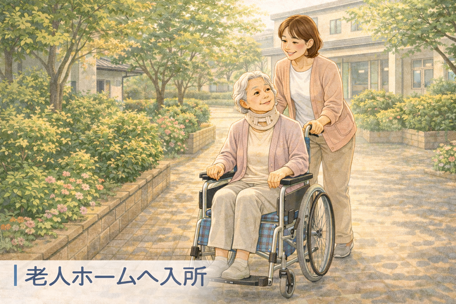 老人ホームへ入所するイラスト